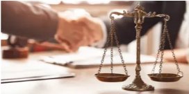 Handshake over scales of justice